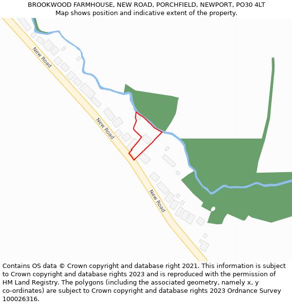 BROOKWOOD FARMHOUSE, NEW ROAD, PORCHFIELD, NEWPORT, PO30 4LT: Location map and indicative extent of plot