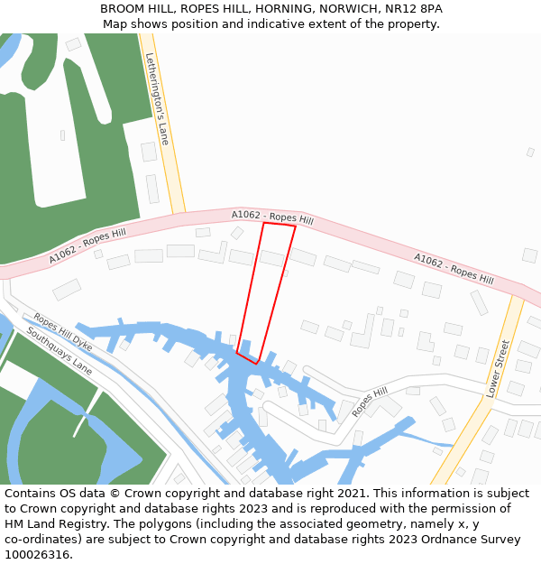 BROOM HILL, ROPES HILL, HORNING, NORWICH, NR12 8PA: Location map and indicative extent of plot