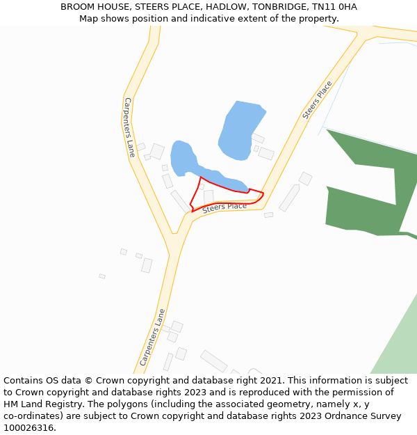 BROOM HOUSE, STEERS PLACE, HADLOW, TONBRIDGE, TN11 0HA: Location map and indicative extent of plot