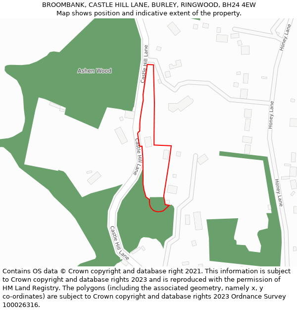 BROOMBANK, CASTLE HILL LANE, BURLEY, RINGWOOD, BH24 4EW: Location map and indicative extent of plot