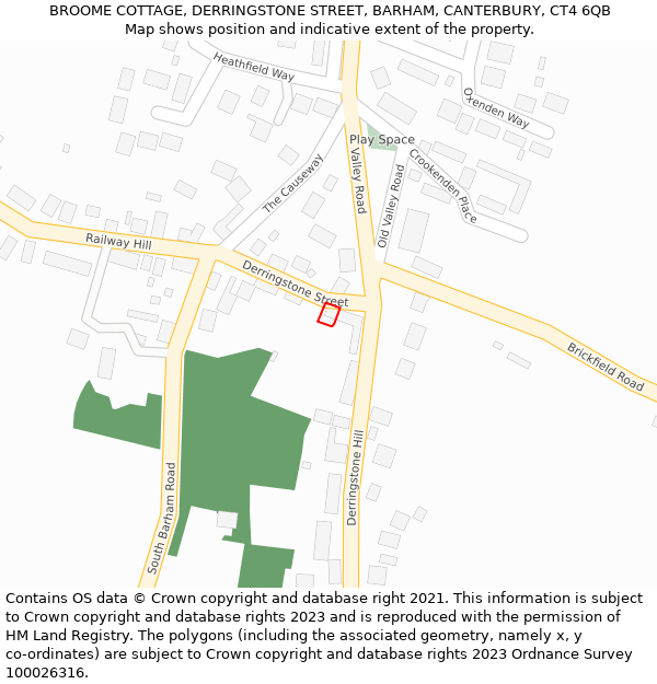 BROOME COTTAGE, DERRINGSTONE STREET, BARHAM, CANTERBURY, CT4 6QB: Location map and indicative extent of plot