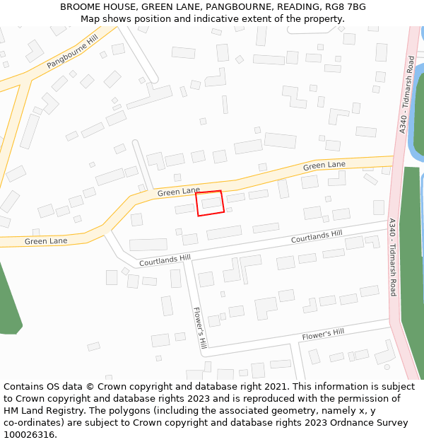 BROOME HOUSE, GREEN LANE, PANGBOURNE, READING, RG8 7BG: Location map and indicative extent of plot