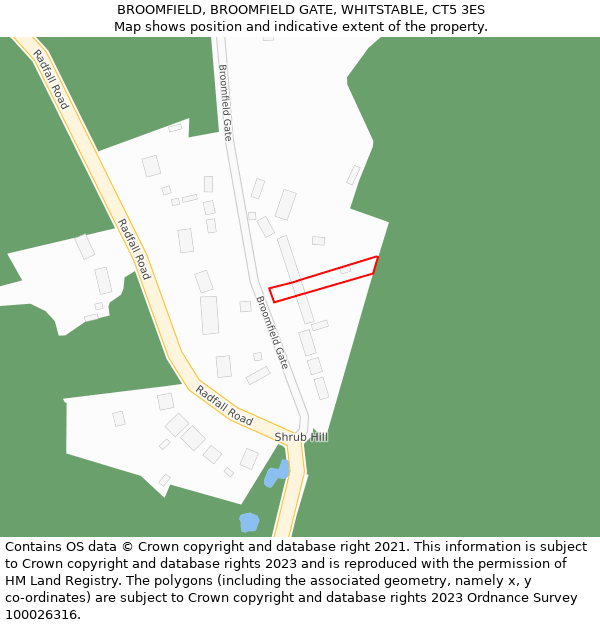 BROOMFIELD, BROOMFIELD GATE, WHITSTABLE, CT5 3ES: Location map and indicative extent of plot
