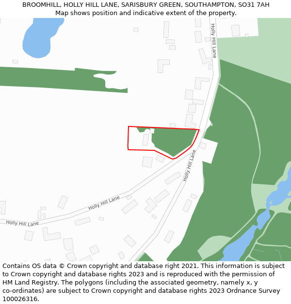 BROOMHILL, HOLLY HILL LANE, SARISBURY GREEN, SOUTHAMPTON, SO31 7AH: Location map and indicative extent of plot