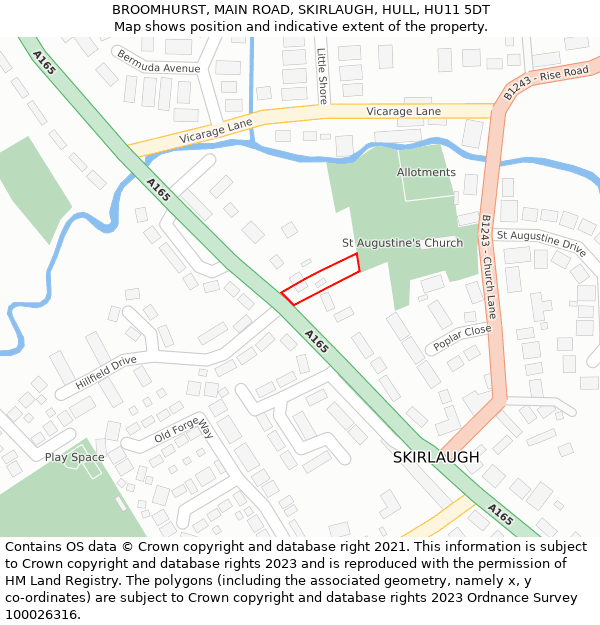 BROOMHURST, MAIN ROAD, SKIRLAUGH, HULL, HU11 5DT: Location map and indicative extent of plot