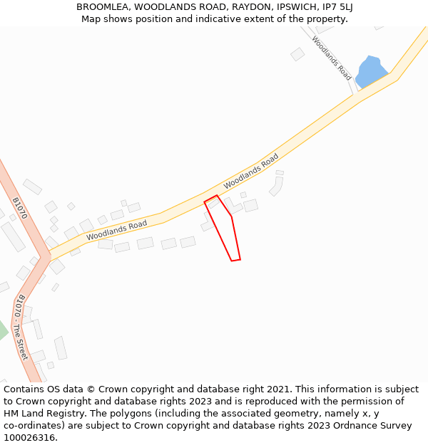 BROOMLEA, WOODLANDS ROAD, RAYDON, IPSWICH, IP7 5LJ: Location map and indicative extent of plot