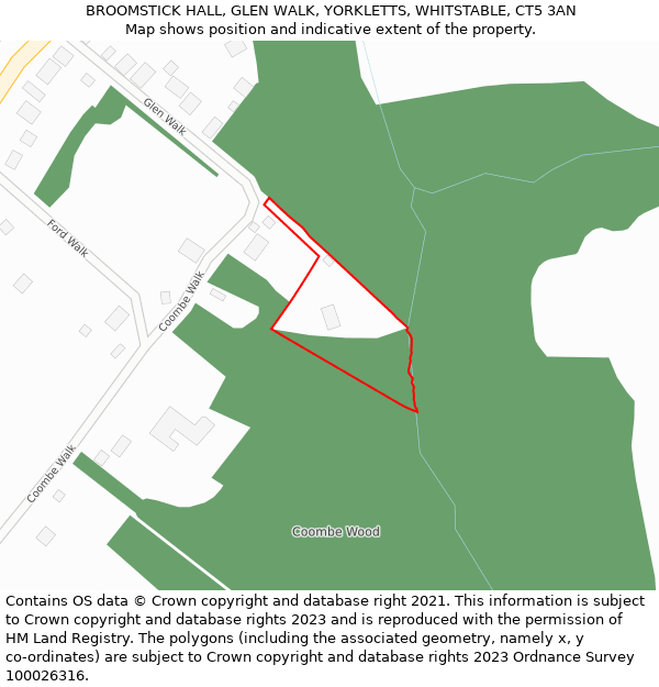 BROOMSTICK HALL, GLEN WALK, YORKLETTS, WHITSTABLE, CT5 3AN: Location map and indicative extent of plot