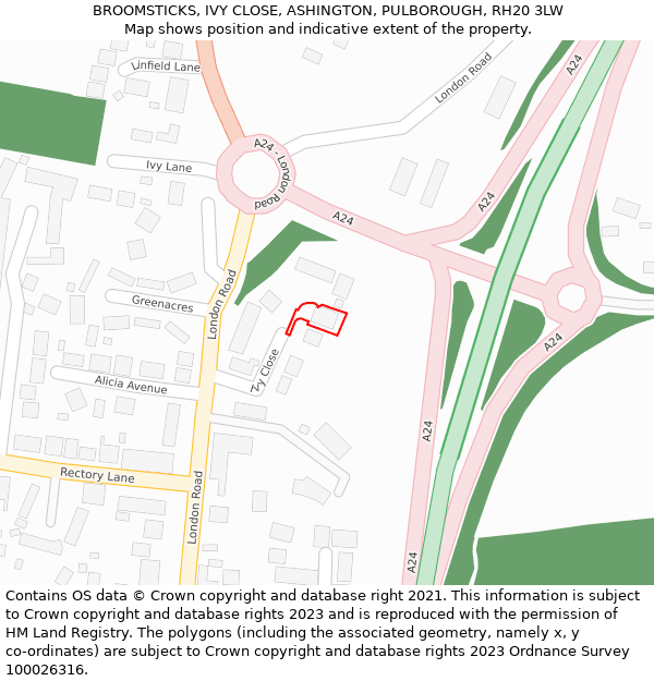 BROOMSTICKS, IVY CLOSE, ASHINGTON, PULBOROUGH, RH20 3LW: Location map and indicative extent of plot