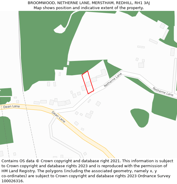 BROOMWOOD, NETHERNE LANE, MERSTHAM, REDHILL, RH1 3AJ: Location map and indicative extent of plot