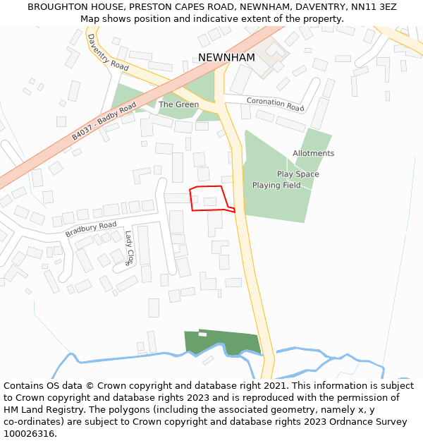 BROUGHTON HOUSE, PRESTON CAPES ROAD, NEWNHAM, DAVENTRY, NN11 3EZ: Location map and indicative extent of plot