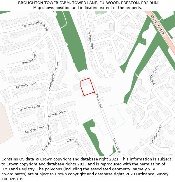 BROUGHTON TOWER FARM, TOWER LANE, FULWOOD, PRESTON, PR2 9HN: Location map and indicative extent of plot