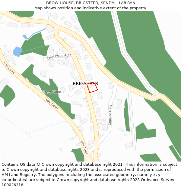 BROW HOUSE, BRIGSTEER, KENDAL, LA8 8AN: Location map and indicative extent of plot