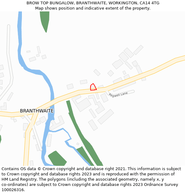 BROW TOP BUNGALOW, BRANTHWAITE, WORKINGTON, CA14 4TG: Location map and indicative extent of plot