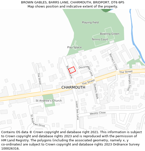 BROWN GABLES, BARRS LANE, CHARMOUTH, BRIDPORT, DT6 6PS: Location map and indicative extent of plot