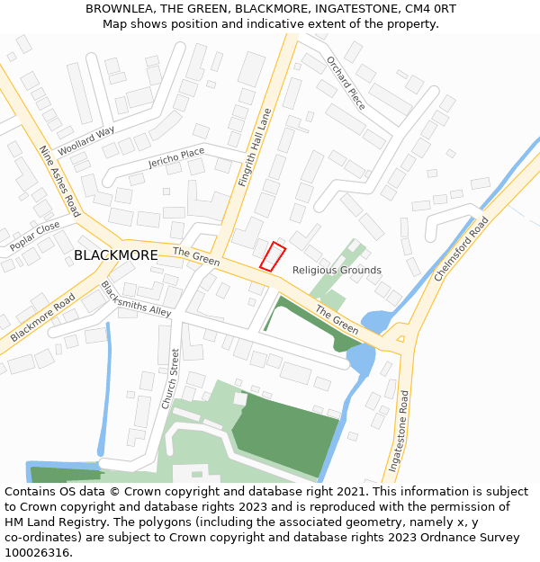 BROWNLEA, THE GREEN, BLACKMORE, INGATESTONE, CM4 0RT: Location map and indicative extent of plot