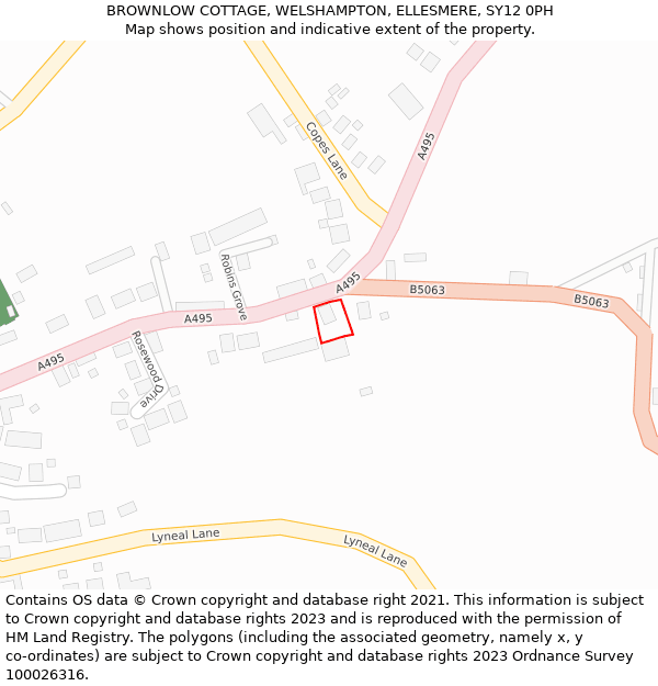 BROWNLOW COTTAGE, WELSHAMPTON, ELLESMERE, SY12 0PH: Location map and indicative extent of plot