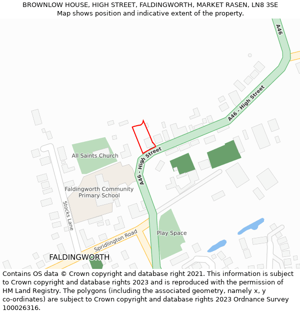 BROWNLOW HOUSE, HIGH STREET, FALDINGWORTH, MARKET RASEN, LN8 3SE: Location map and indicative extent of plot
