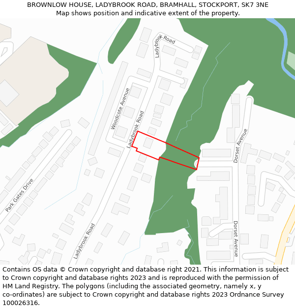 BROWNLOW HOUSE, LADYBROOK ROAD, BRAMHALL, STOCKPORT, SK7 3NE: Location map and indicative extent of plot