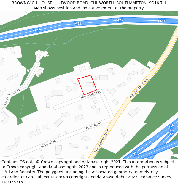 BROWNWICH HOUSE, HUTWOOD ROAD, CHILWORTH, SOUTHAMPTON, SO16 7LL: Location map and indicative extent of plot