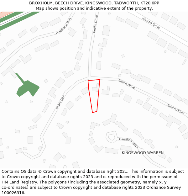 BROXHOLM, BEECH DRIVE, KINGSWOOD, TADWORTH, KT20 6PP: Location map and indicative extent of plot