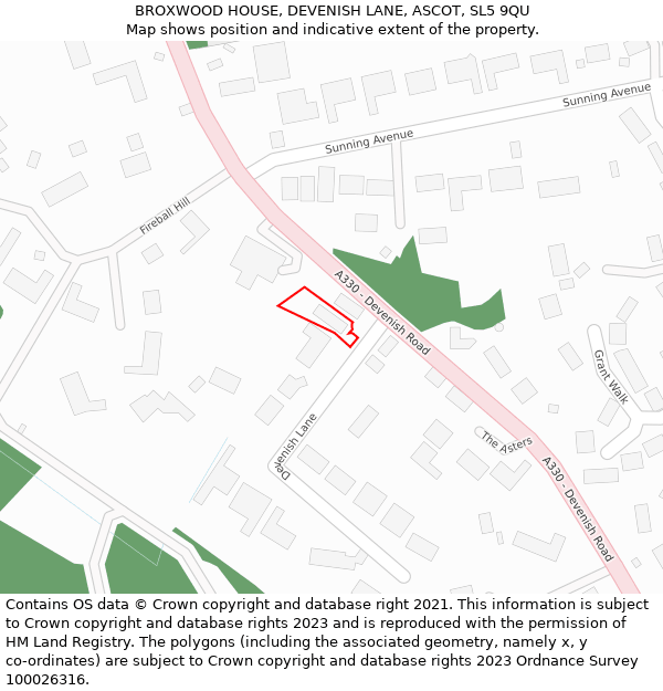 BROXWOOD HOUSE, DEVENISH LANE, ASCOT, SL5 9QU: Location map and indicative extent of plot
