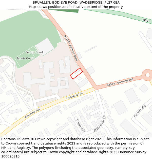 BRUALLEN, BODIEVE ROAD, WADEBRIDGE, PL27 6EA: Location map and indicative extent of plot