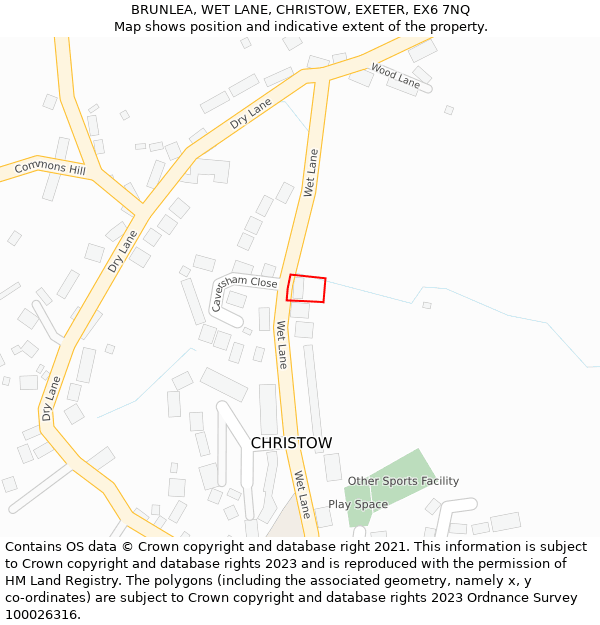 BRUNLEA, WET LANE, CHRISTOW, EXETER, EX6 7NQ: Location map and indicative extent of plot