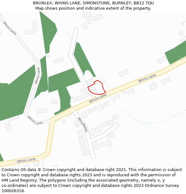 BRUNLEA, WHINS LANE, SIMONSTONE, BURNLEY, BB12 7QU: Location map and indicative extent of plot