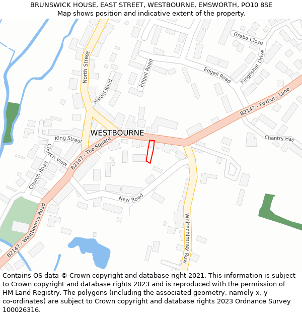 BRUNSWICK HOUSE, EAST STREET, WESTBOURNE, EMSWORTH, PO10 8SE: Location map and indicative extent of plot