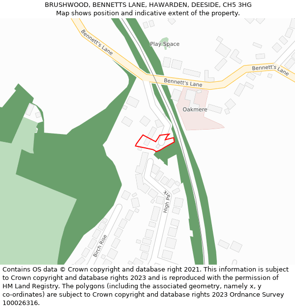 BRUSHWOOD, BENNETTS LANE, HAWARDEN, DEESIDE, CH5 3HG: Location map and indicative extent of plot