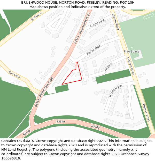 BRUSHWOOD HOUSE, NORTON ROAD, RISELEY, READING, RG7 1SH: Location map and indicative extent of plot