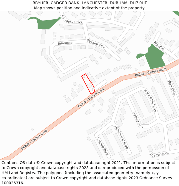 BRYHER, CADGER BANK, LANCHESTER, DURHAM, DH7 0HE: Location map and indicative extent of plot