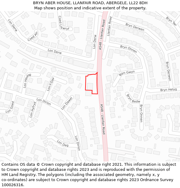 BRYN ABER HOUSE, LLANFAIR ROAD, ABERGELE, LL22 8DH: Location map and indicative extent of plot