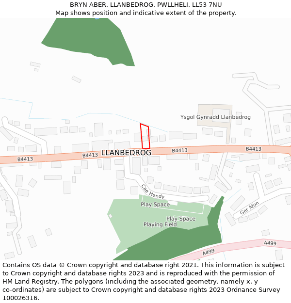 BRYN ABER, LLANBEDROG, PWLLHELI, LL53 7NU: Location map and indicative extent of plot