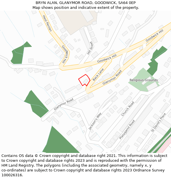 BRYN ALAN, GLANYMOR ROAD, GOODWICK, SA64 0EP: Location map and indicative extent of plot