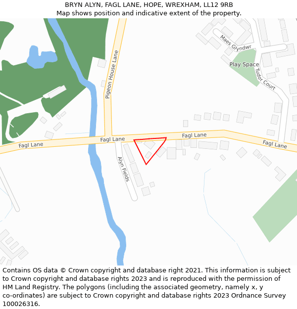 BRYN ALYN, FAGL LANE, HOPE, WREXHAM, LL12 9RB: Location map and indicative extent of plot