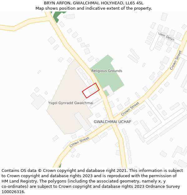 BRYN ARFON, GWALCHMAI, HOLYHEAD, LL65 4SL: Location map and indicative extent of plot