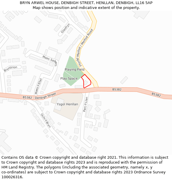 BRYN ARWEL HOUSE, DENBIGH STREET, HENLLAN, DENBIGH, LL16 5AP: Location map and indicative extent of plot