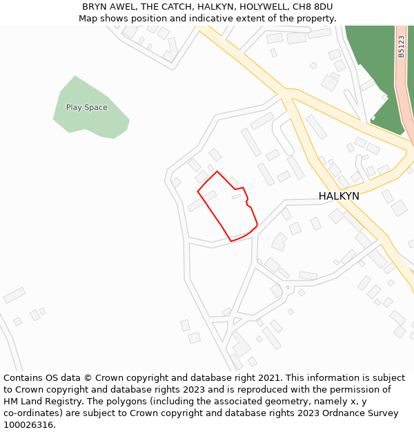 BRYN AWEL, THE CATCH, HALKYN, HOLYWELL, CH8 8DU: Location map and indicative extent of plot