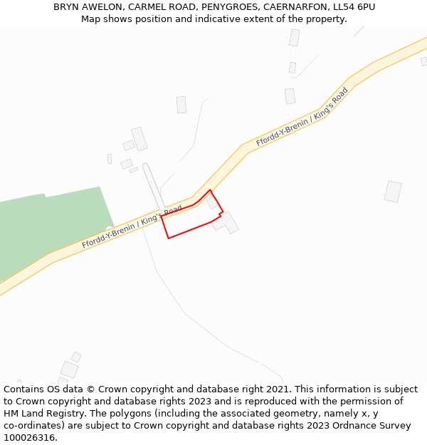 BRYN AWELON, CARMEL ROAD, PENYGROES, CAERNARFON, LL54 6PU: Location map and indicative extent of plot