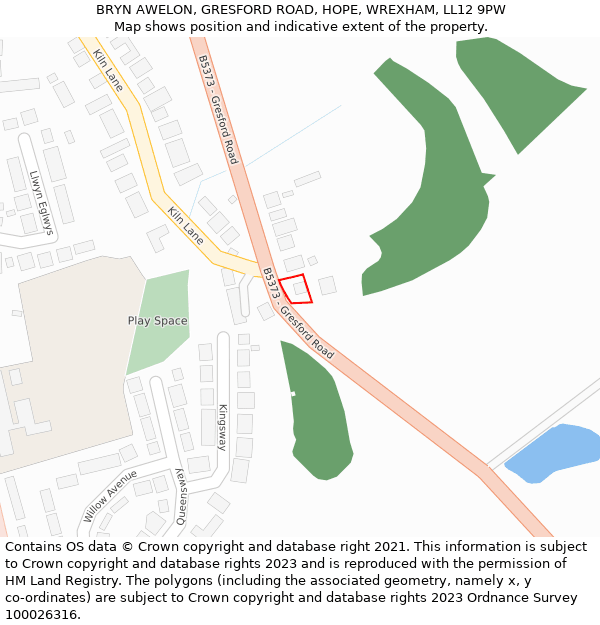 BRYN AWELON, GRESFORD ROAD, HOPE, WREXHAM, LL12 9PW: Location map and indicative extent of plot