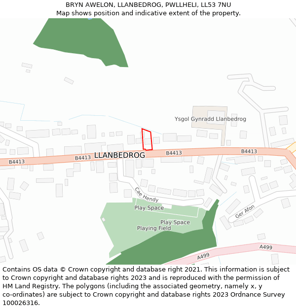 BRYN AWELON, LLANBEDROG, PWLLHELI, LL53 7NU: Location map and indicative extent of plot