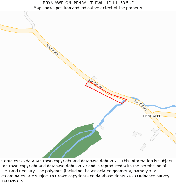 BRYN AWELON, PENRALLT, PWLLHELI, LL53 5UE: Location map and indicative extent of plot