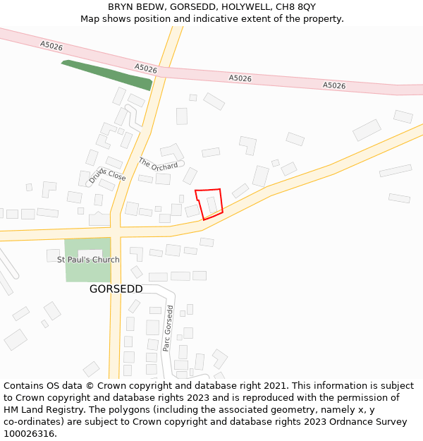 BRYN BEDW, GORSEDD, HOLYWELL, CH8 8QY: Location map and indicative extent of plot