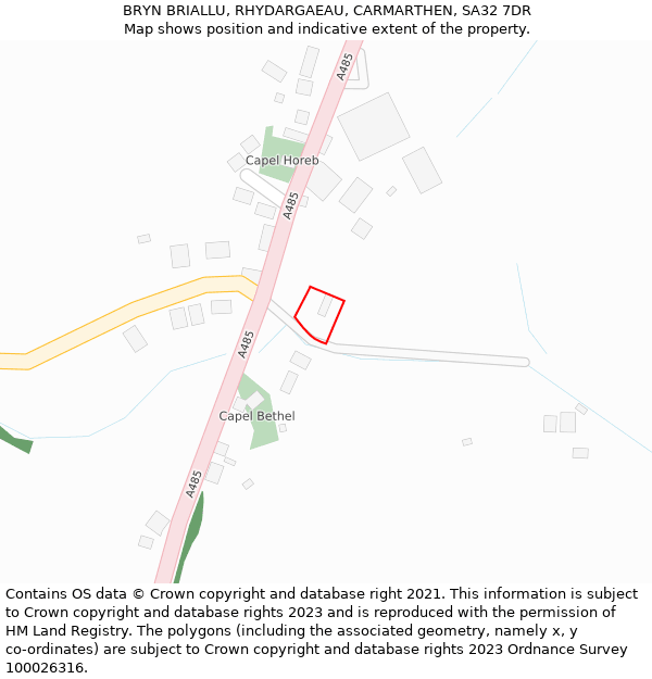 BRYN BRIALLU, RHYDARGAEAU, CARMARTHEN, SA32 7DR: Location map and indicative extent of plot