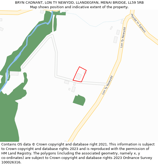 BRYN CADNANT, LON TY NEWYDD, LLANDEGFAN, MENAI BRIDGE, LL59 5RB: Location map and indicative extent of plot