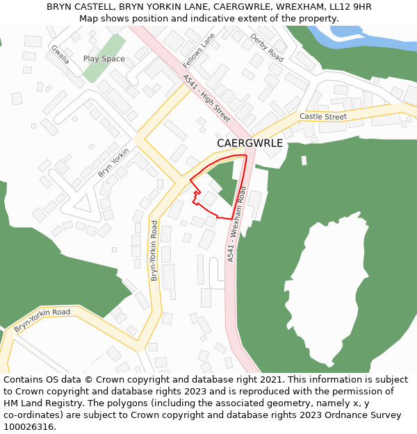 BRYN CASTELL, BRYN YORKIN LANE, CAERGWRLE, WREXHAM, LL12 9HR: Location map and indicative extent of plot