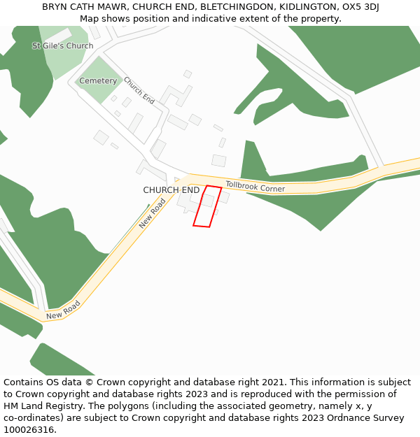 BRYN CATH MAWR, CHURCH END, BLETCHINGDON, KIDLINGTON, OX5 3DJ: Location map and indicative extent of plot