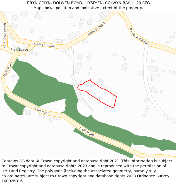 BRYN CELYN, DOLWEN ROAD, LLYSFAEN, COLWYN BAY, LL29 8TG: Location map and indicative extent of plot