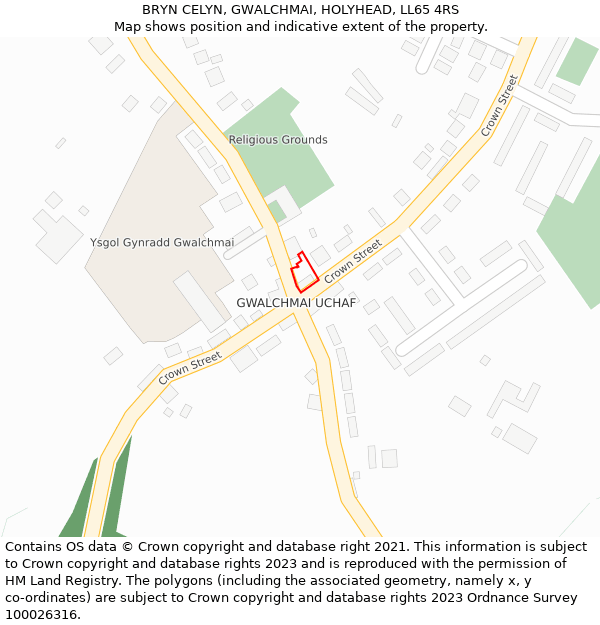 BRYN CELYN, GWALCHMAI, HOLYHEAD, LL65 4RS: Location map and indicative extent of plot